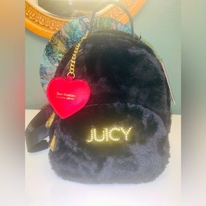 Juicy Couture Black Faux Fur Logo Small Backpack